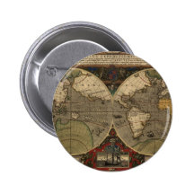 Mapa do mundo 1595 do vintage por Jodocus Hondius Botons