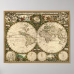 Mapa do mundo 1660 da antiguidade por Frederick de Poster