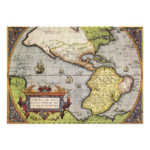 Mapa do mundo antigo dos Americas, 1570 Convite Personalizados