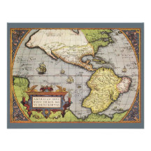Mapa do mundo antigo dos Americas, 1570 Convites Personalizados