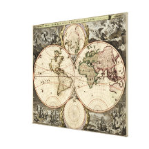 Mapa do mundo antigo por Nicolao Visscher, cerca d Impressão De Canvas Envolvida