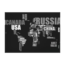 Mapa do mundo nas palavras impressão de canvas esticadas