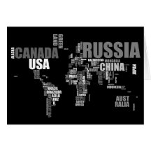 Mapa do mundo nas palavras cartao