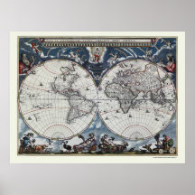 Mapa do mundo por Joana Blaeu - 1664 Poster