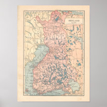 Mapa do vintage 1923 de Finlandia Pôsteres