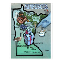 Mapa dos desenhos animados de Minnesota Cartão Postal