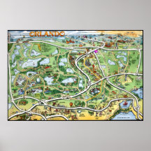 Mapa dos desenhos animados de Orlando Florida Posters
