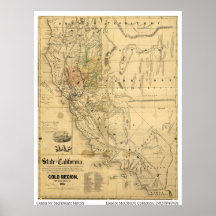 Mapa dos Estados da Califórnia, 1851 Impressão