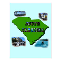 Mapa, fotos e texto de South Carolina Cartão Postal