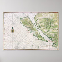 Mapa histórico de Califórnia como uma ilha Pôsteres