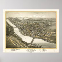 Mapa panorâmico antigo de Apollo Pensilvânia 1896 Posters