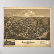 Mapa panorâmico antigo de Ashland Massachusetts 18 Poster