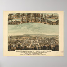Mapa panorâmico antigo de Berkeley Springs WV 1889 Posters