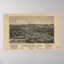 Mapa panorâmico antigo de Bessemer Michigan 1886 Poster