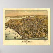 Mapa panorâmico antigo de Beverly Massachusetts 18 Pôsteres