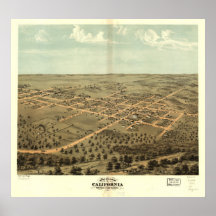 Mapa panorâmico antigo de Califórnia Missouri 1869 Posteres