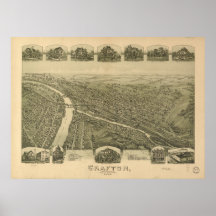 Mapa panorâmico antigo de Grafton W. Virgínia 1898 Posteres