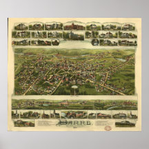 Mapa panorâmico antigo de Massachusetts 1891 da ba Posteres