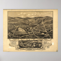 Mapa panorâmico antigo de Maynard Massachusetts 18 Impressão