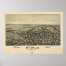 Mapa panorâmico antigo de McDonald Pensilvânia 189 Poster