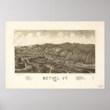 Mapa panorâmico antigo de Vermont 1886 do Bethel Posteres