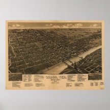 Mapa panorâmico antigo de Waco Texas 1886 Posters