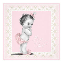 Marfim e chá cor-de-rosa do bebé do vintage convites personalizados