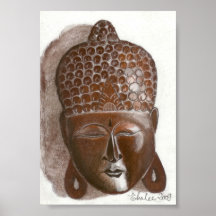 máscara de madeira de Buddha Posteres