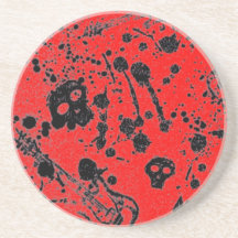 Mau - crânios e guitarra no vermelho porta copo