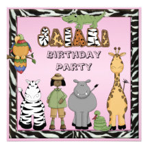 Menina de Ethinc & festa de aniversário dos animai Convites Personalizados