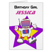 Menina do aniversário do astronauta cartão