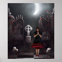 Menina do gótico no cemitério enluarada assustador poster