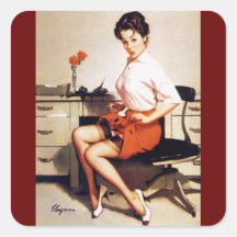 Menina incorporada do Pinup do escritório de Gil E Adesivos Quadrados