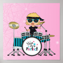 Menina loura do baterista com as estrelas no rosa posters