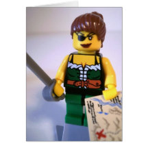 Menina Minifig do pirata com mapa do tesouro Cartão