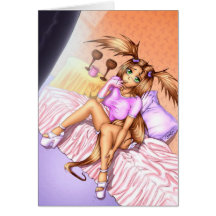 Menina Nikki do Anime na cama Cartoes