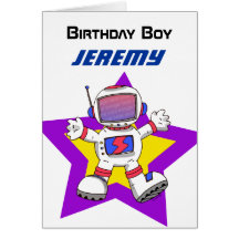 Menino do aniversário do astronauta cartão