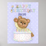 Menino do urso do feliz aniversario - personalize posteres