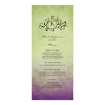 Menu boémio verde e roxo rústico do casamento convite personalizados