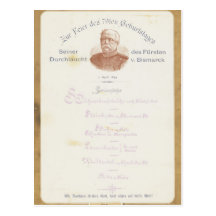 Menu no príncipe von Bismarcks Cartões Postais