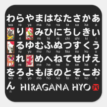 Mesa japonesa dos Hiragana (alfabeto) Adesivos Quadrados