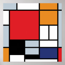 Mondrian - composição com grande plano vermelho pôsteres