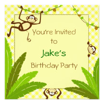 Monkeying ao redor o partido amarelo convide convites personalizados