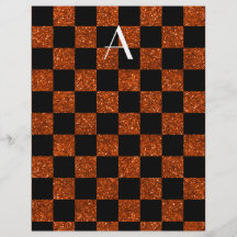 Monograma alaranjado e brilho preto checkered panfleto personalizados