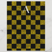 Monograma amarelo e brilho preto checkered panfletos coloridos