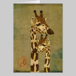 Monograma de bronze dourado Notecard dos girafas cartões