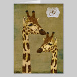 Monograma de bronze dourado Notecard dos girafas cartões
