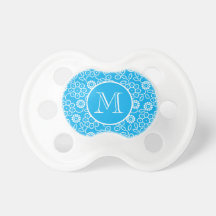 Monograma floral azul bonito dos pontos chupeta