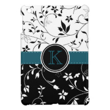 Monograma floral branco preto da fita da cerceta d