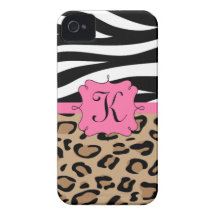 Monograma personalizado impressão da zebra e do le iPhone 4 capa